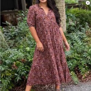 NATURAL LIFE Sage Tiered Multicolor Floral Maxi Dress